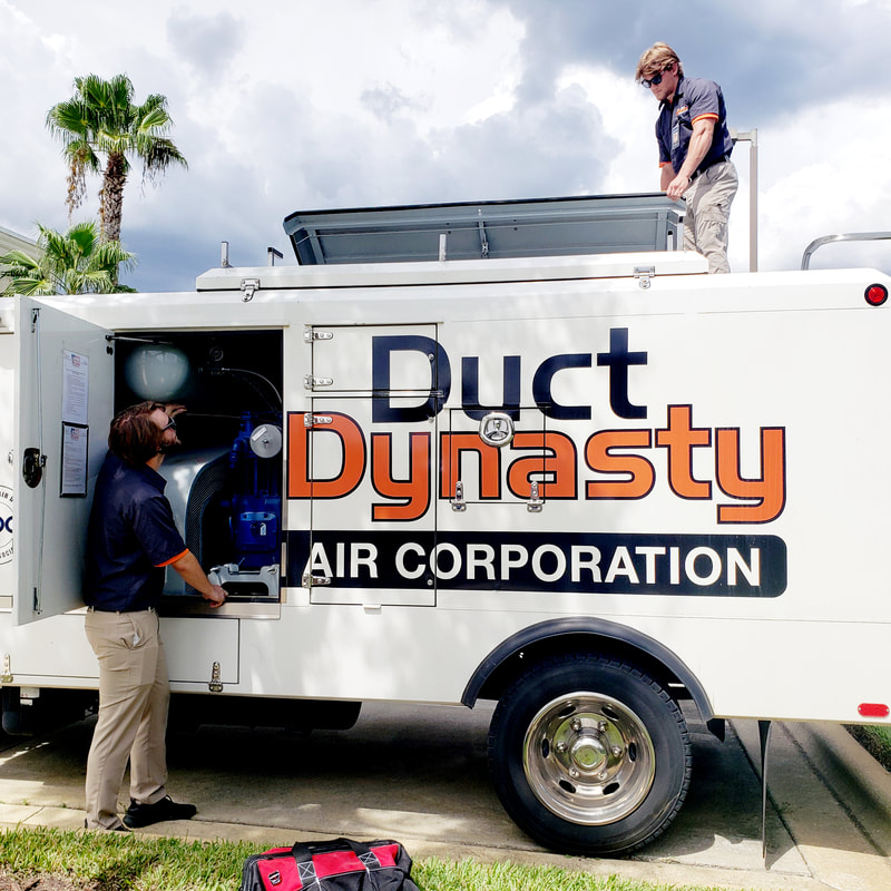 Hi-Tech air duct cleaning truck used to filter dust and debris