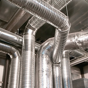 Complex twisting commercial air duct system.